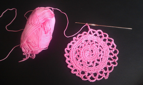 pink crochet work